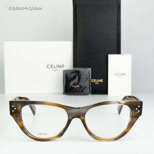 NEW Celine CL50040I 055 Striped Blue Brown Havana Demo Women Cat Eye Eyeglasses